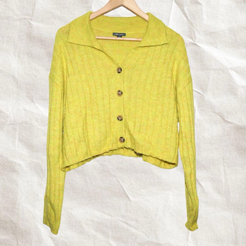 Yellow/Green Button-Up Women's Sweater